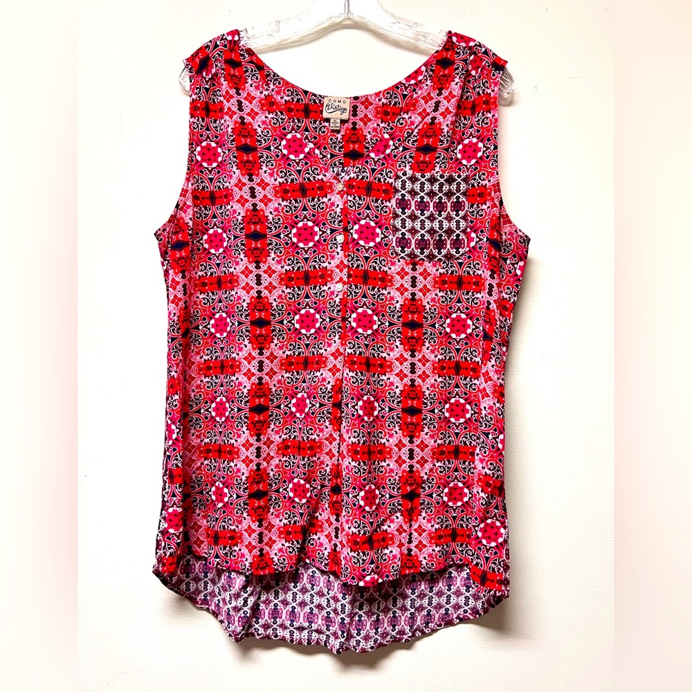 Como Vintage Sleeveless Blouse Women's Size XL Red Boho-Paisley-Floral Top